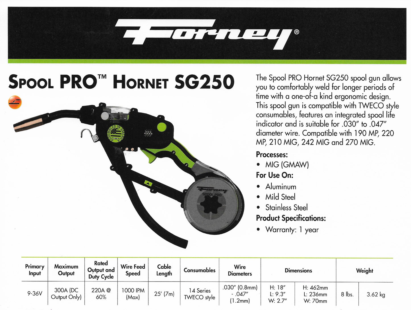 FORNEY SPOOL PRO HORNET SG250